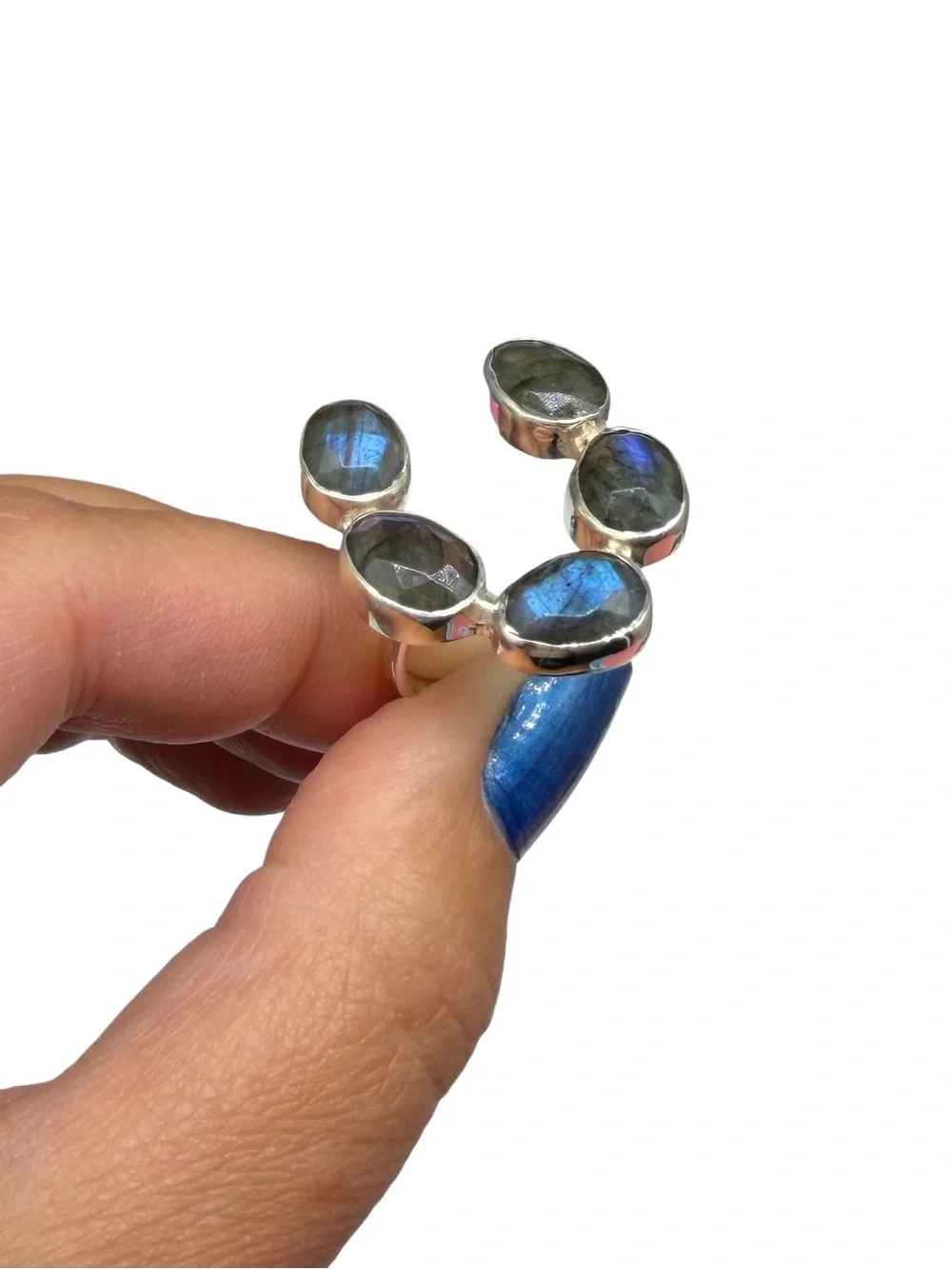 Labradorite Horseshoe Ring Size 6.5 Solid 925 Sterling Silver Faceted Stone